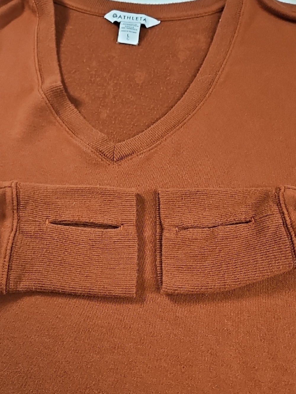 Athleta Sunrise V Neck Sweatshirt, Size Large, Color Is Rust/Brown - Picture 13 of 14